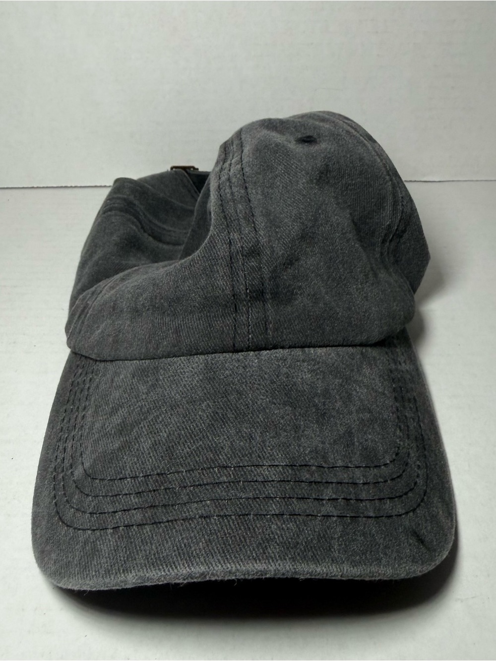 Women's Washed Black Cotton Baseball Cap Adjustable Dad Hat Metal Buckle
